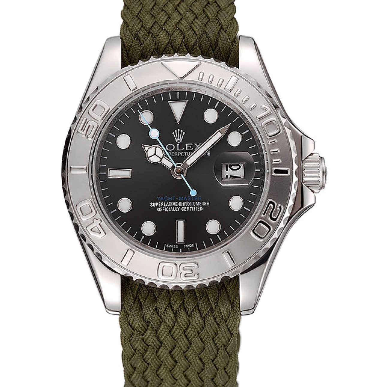 Aaa replica watch Master Dial Green Rolex Green Yacht Fabric Bracelet 1453869 0818